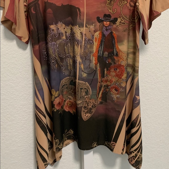 Cover Charge Western Cowgirl Desert Graphic Short Sleeve Mini Dress - Picture 2 of 9